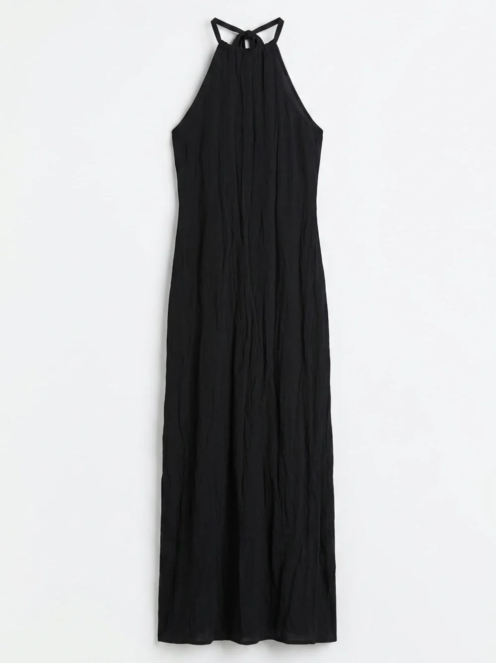 Nasty Gal LA Nights Crinkle Ruched Halter Maxi Beach Dress Cover Up black